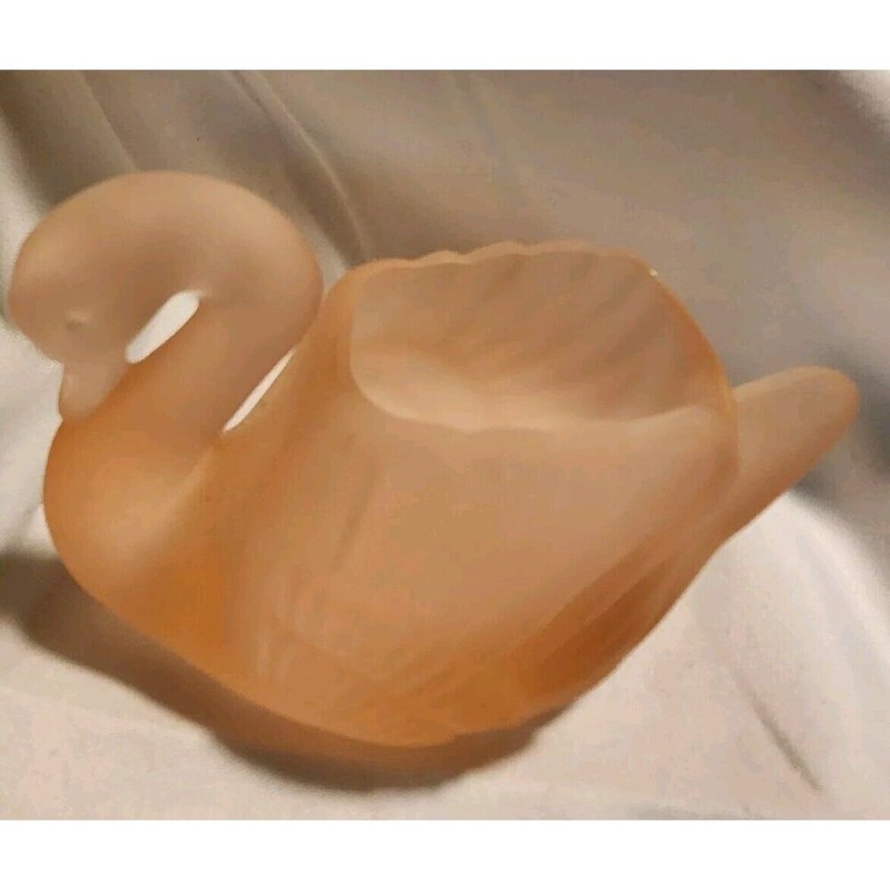 Vintage Collectible Frosted Glass Swan Figurine Pale Pink Candy Dish Trinket